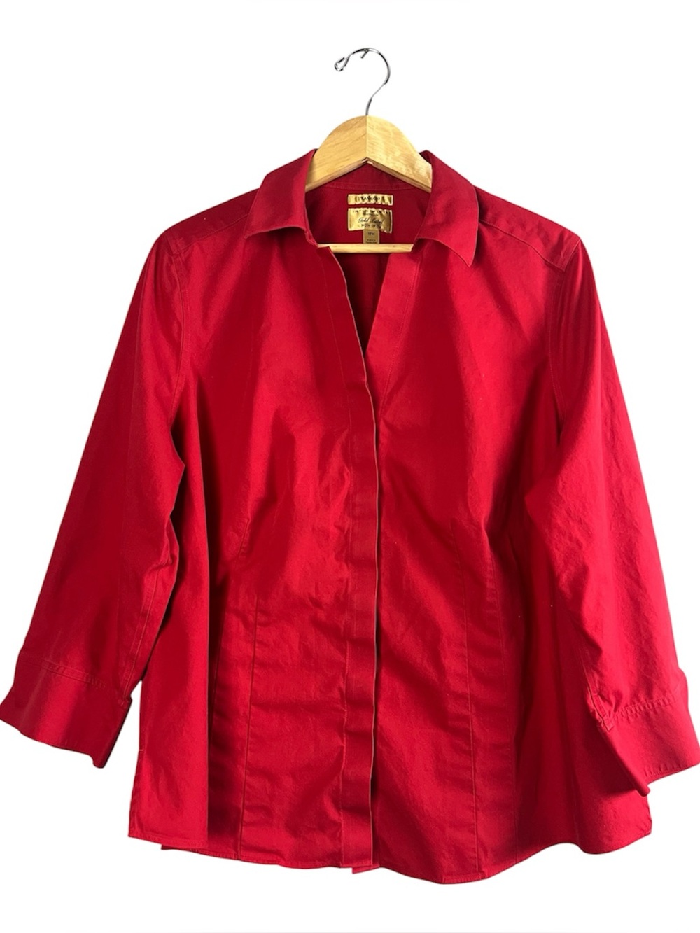 Investments Gold Label Taylor Non-Iron Blouse Red 3/4 Sleeve Size 18W